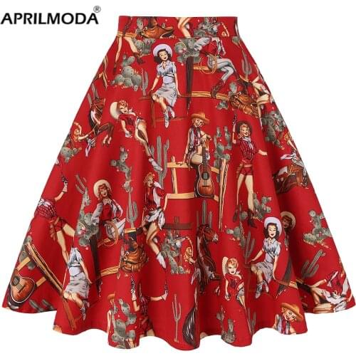 2021 Retro Vintage Women Skirts Summer Spring Casual Sundress High Waist Flared A-Line Back Zipper Knee Length 50s Skirts Lady