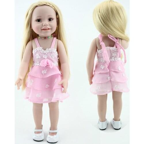 45CM Full Body Silicone 18'' Soft Vinyl Baby Doll for Girls Realistic Smiling Girl Dolls Toy Kids Great Gift for Christmas