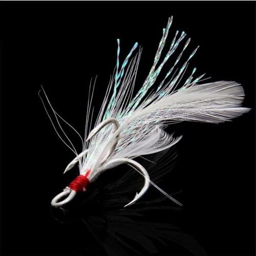 Afishlure 20pcs/lot Treble Hooks With Feather High Carbon Steel Fly Fishing Hooks 1# 2# 4# 6# 8# 10# Fishing Tackle