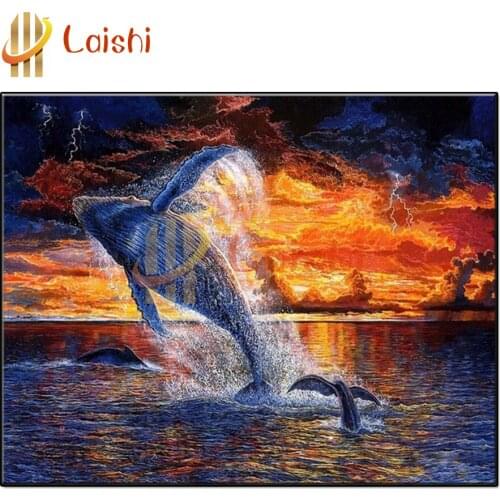 DIY Diamond Painting Sunset whale out of the sea diamond Embroidery 5d mosaic Diamond needlework cross stitch room decoration