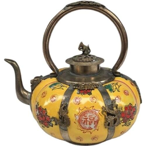 Antique antique copper pots flagon copper clad porcelain pot of wine melon Leng Home Furnishing living room decoration decoratio