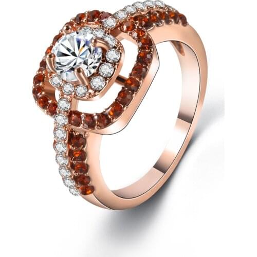 Beiver Fashion Champagne Zircon Rings for Women Rose Gold Color Wedding Jewelry 2019 New Arrivals