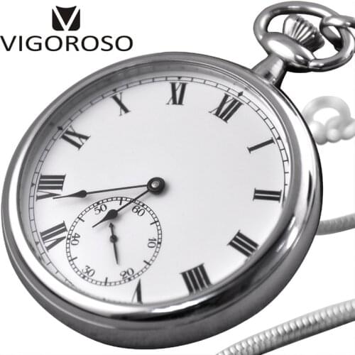 VIGOROSO Waterproof Luxury Smooth Stainless Full Steel Mechanical Pocket Watch Wind Up Sub-dial Skeleton Vintage Antique Clock