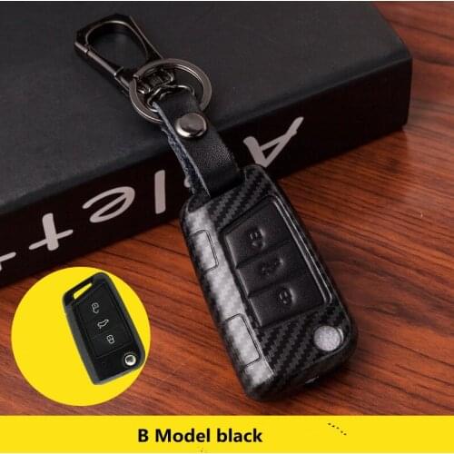 Carbon Fiber 100% Leather Car Key Case Cover For Volkswagen Vw Jetta Mk6 Tiguan Passat Golf 4 5 6 Polo Cc Bora For Skoda