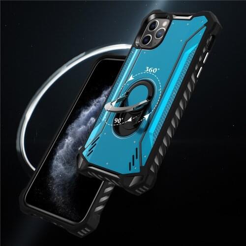 Metal Aluminum Armor Phone Case For iPhone 11 Pro Xs Max XR X 6S 7 8 Plus Ring Holder Stand Compatible Magnetic Car Mount Cove