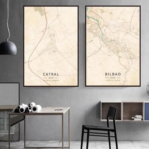 Gallery Decoration Map Catral ​city map Bilbao city map Leinwand Malerei Wand Kunst Poster wohnkultur Modular Canvas