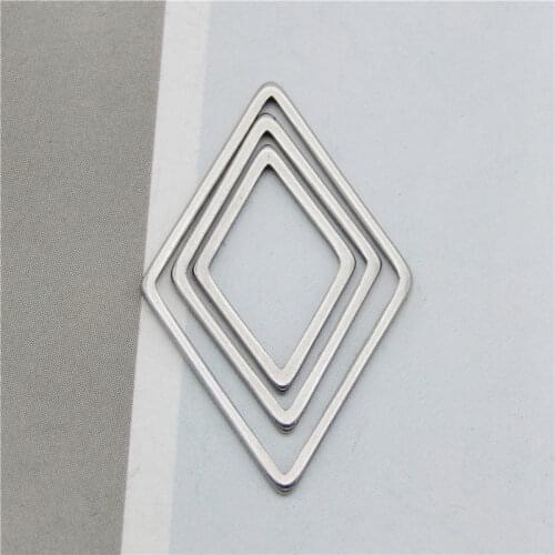 Julie Wang 12PCS Hollow Rhombus Charms Stainless Steel Gold Silver Color Geometric Pendants Bracelet Jewelry Making Accessory