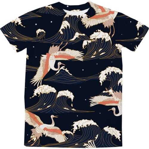 REAL American US SIZE Birds & Waves Sublimation Printing Plus Size 3XL 4XL 5XL 6XL Top T-Shirt