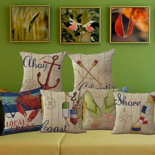 Hot Fashion Home Decorative Pillowcase Home Hotel Hug Seat Pillow cover Case 1 piece 45X45cm Vintage lobster Crab Sea Pattern