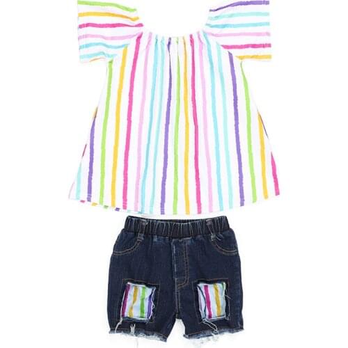Kaiya Angle Latest Summer Toddler Outfits Tops High Quality Girl Striped Clothes 2Pcs Sets Casual Style Boutique baby Clothes