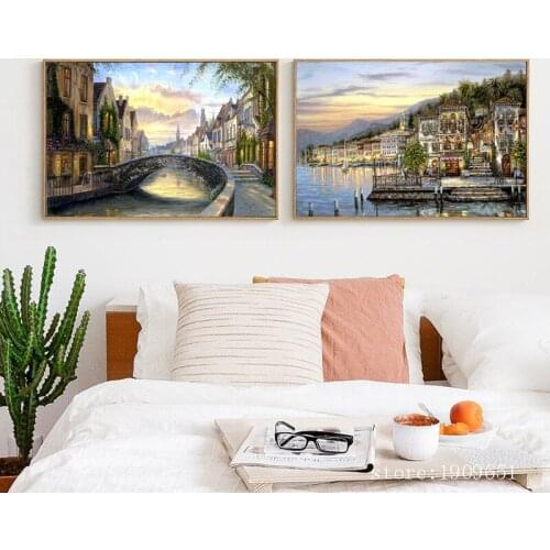No frame mediterranean sea light house scenery canvas printings oil painting printed on cotton home wall art decoration picture