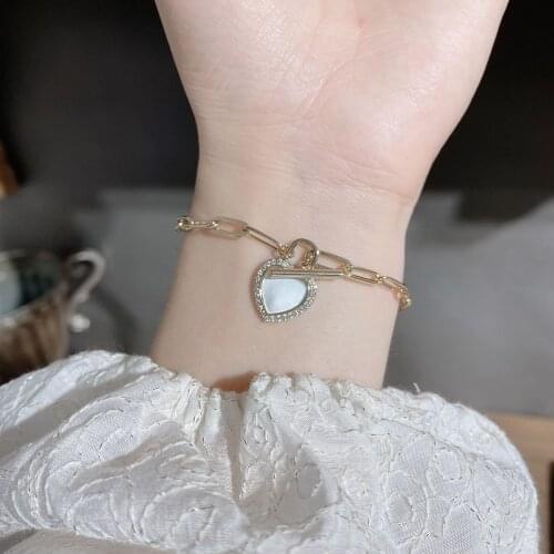 Korea Jewelry Niche Design Sense Retro Shell Love Buckle Bracelet Temperament Simple and Versatile Brass Copper Bracelets