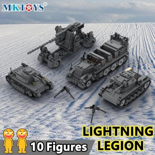 MOC Bricks Military WW2 German Lightning Legion Building Blocks Set 1371pcs Battle Tank Technical Army Figures Toys For Boys