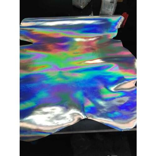New Fashion Holographic Laser Glossy Genuine Goat Leather Fabric Piece ,Free Shipping