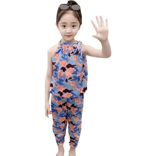 Kids Clothes Girls Floral Vest + Short Childrens Clothes For Girls Summer Girl Clothing Casual Style Childrens Costume