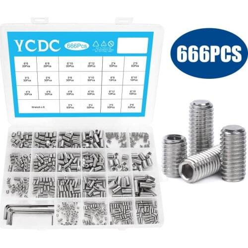 M2 M3 M4 M5 M6 M8 Stainless Steel Alloy Steel Allen Head Socket Hex Grub Screw Set Assortment 666pcs All Grub Screws