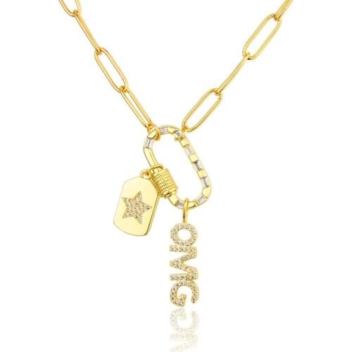Small OMG Letter Necklace for Women Gold Chain White Stone OMG Star Pendant Necklace Zirconia Jewelry Gift for women