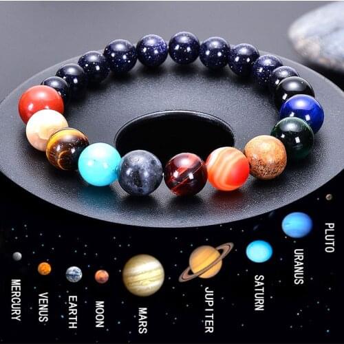 Trendy Women Bracelet Eight Planets Natural Stone Lover Jewelry Universe Yoga Chakra Galaxy Solar System Beads Bracelets for Men