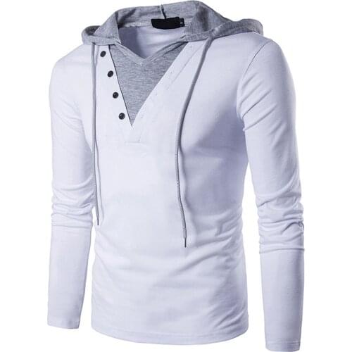 Gym Men T Shirt Mens Casual Fashion Trend Slim T-shirt Tops Tees Sports Fitness Long Sleeve Colour Blocking Hooded T-shirt