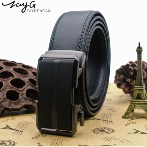 ZAYG Mens High end black brown Belt Men High Quality Metal Automatic Buckle Belt Business Fashion Simple Belt Jeans Belt