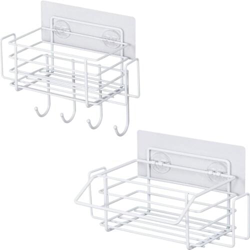 Kitchen Sink Organizer Wall Mounted Draining Rack Storage Basket Rack With Hook Dish Towel Sponge Soap Holder