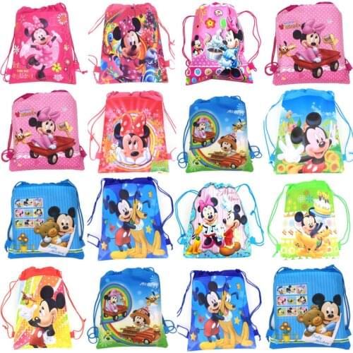 Minnie Mickey Mouse non-woven bag fabric backpack child travel school bag decoration drawstring gift bag for kids birthday