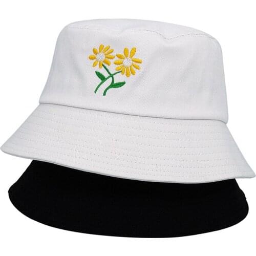 Summer Floral Print Fishing Hats Black White Outdoor Travel Beach Caps Hip Hop Bucket Hat Sun Hat Casual Cap for Women Men