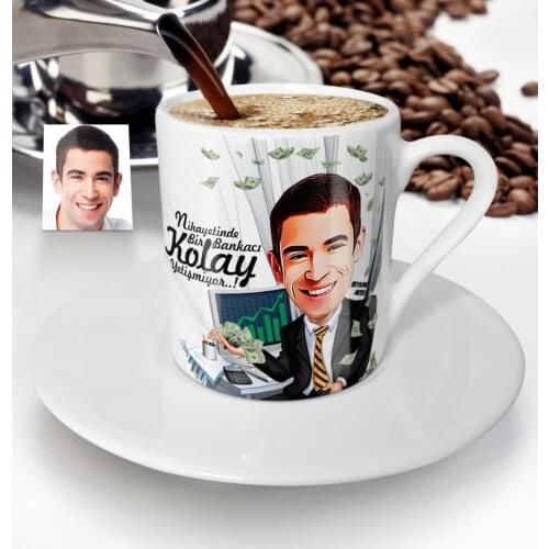 Personalized Mr Banker Cartoon Turkish coffee Cup-1