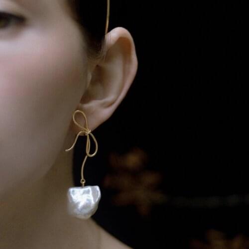 Baroque Pearl Earrings Womens Earrings Bowknot 925 Silver Earrings Earrings Baroque Pearl Retro Womens Earrings