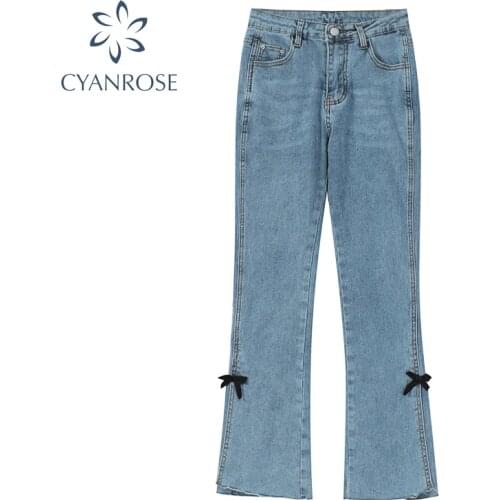 Summer Vintage High Waist Jeans Women Korean Fashion Casual Slim Split Ligh Color Flared Pant 2021 Streetwear Y2k Jeans Female