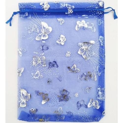 100pcs/lot 17x23cm Christmas Wedding Decoration Voile Gift Bags Butterfly Drawstring Organza Bag Jewelry Packing Pouch