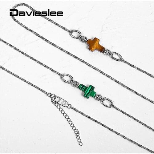 2mm Stainless Steel Box Link Chain Cross Charm Tiger Eye Malachite Necklace for Men Women Stylish Long Necklace 27 inch DDNM24