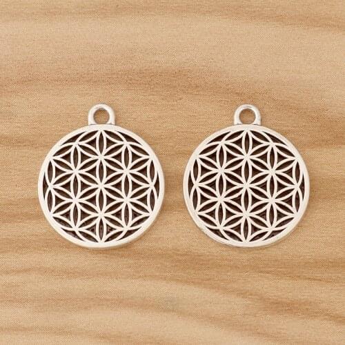 20 Pieces Tibetan Silver Round Flower Of Life Charms Pendants for DIY Necklace Earring Jewellery Making 21x18mm