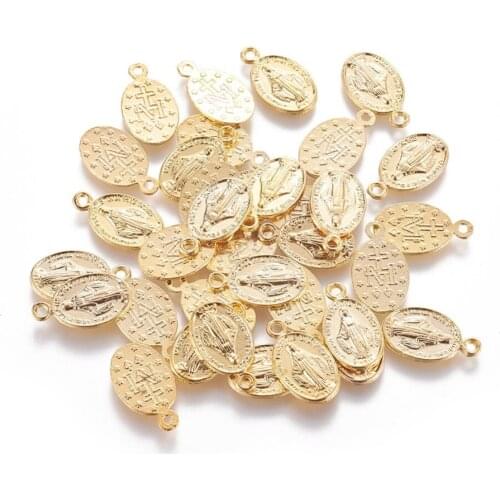 300pcs Golden Tibetan Style Virgin Mary Alloy Oval Pendants for necklace jewelry making 17.5x10x1mm, Hole: 1.5mm F50
