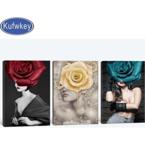 5d Diy Sexy Woman diamond embroidery triptych Portrait Canvas Painting Wedding Decoration 3d diamond Pictures for Living Room