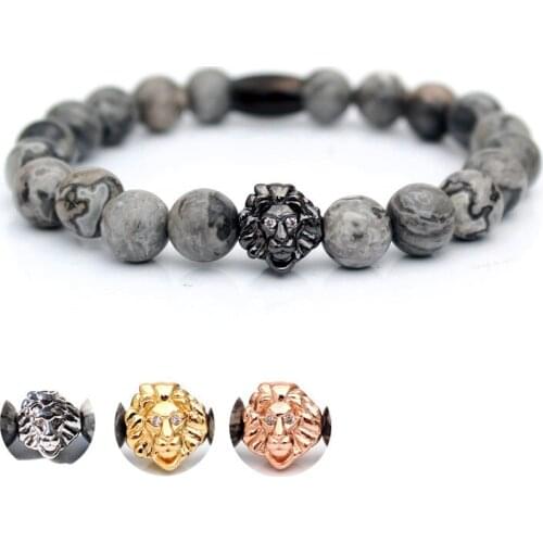 Natural map stone beads lion bracelet men accessories bracelets for women pulseras pulseira jewellery pulsera hombre armband