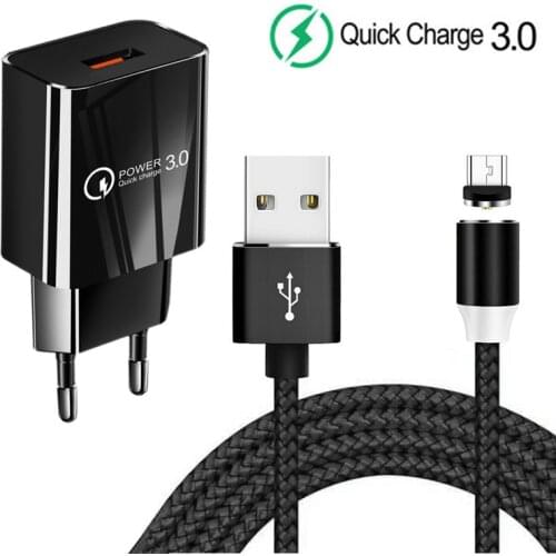 QC 3.0 USB Fast charger Magnetic Micro usb Charge Cable For Huawei Y7 Samsung galaxy A10 honor 6a Xiaomi Redmi 7 Meizu ZTE Phone