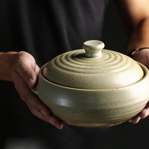 Household ceramic soup pot, double ear soup bowl, casserole with lid, simple anti-scalding soup bowl, large noodle bowl with han