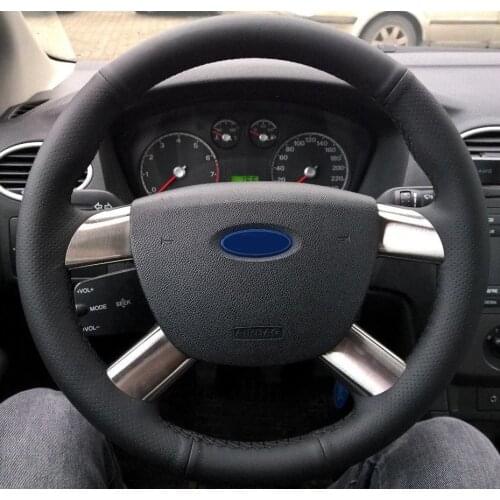 CARDAK Black Artificial Leather Hand-stitched Car Steering Wheel Cover for Ford Focus 2 2005-2011 Kuga 2008-2011 C-MAX 2007-2010
