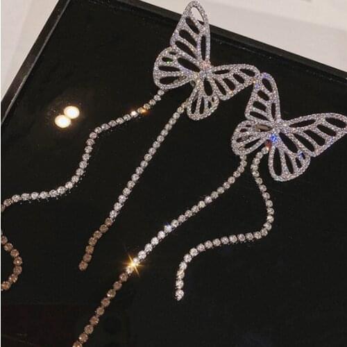 Long Tassel Butterfly Drop Earrings Silver Color 2021 Fashion Hanging Women Earrings Jewelry Girls GIfts Pendant Dangle Earrings