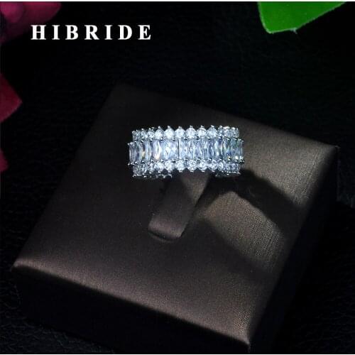 HIBRIDE Luxury Cubic Zirconia Pave Olive Leaf Big Engagement Wedding White Gold CZ Finger Rings Jewelry for Women R-12