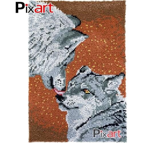 Latch Hook Rug Wolf Brothers Crocheting Tapestry Kits DIY Carpet Rug Chunky Yarn Needlework Knitted Floor Mat Hobby & Crafts