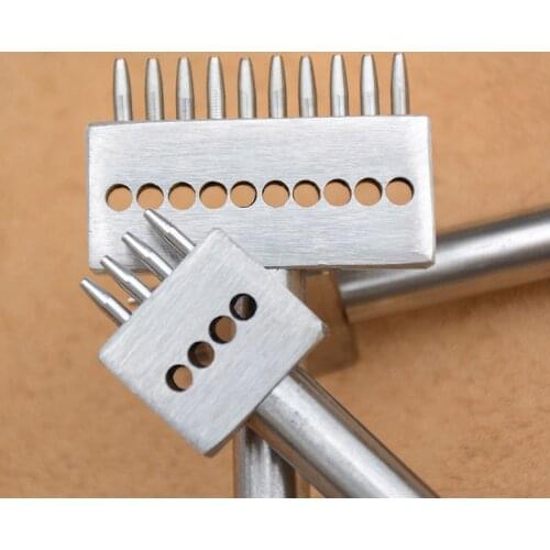 Leather Craft Pricking Iron Stitching Chisel Hole Punch DIY Leather Tools, 4mm Spacing, 1/2/4/6/10/ Holes, 1mm Round Hole