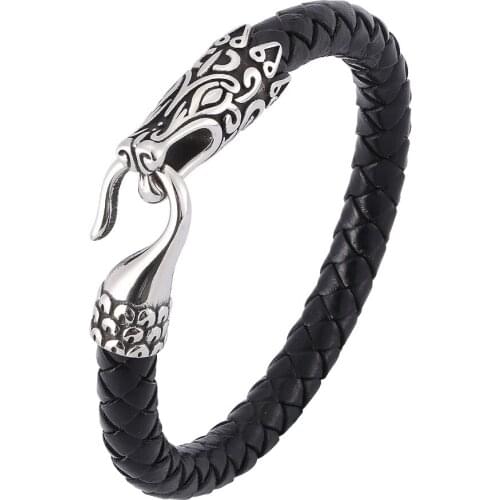 Viking Dragon Head Leather Bracelet Ring Animal Bracelet Mens and Womens Fashion Accessories