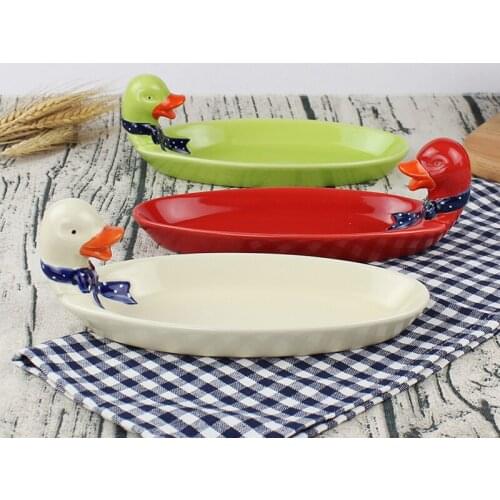 Creative Oval Ceramic Duck Plate Cartoon Cute Animal Plate Household Salad Fruit Dessert Dish Kitchen Tableware Porcelain Modern