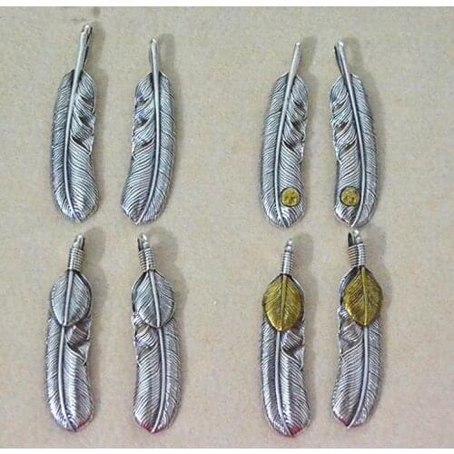 Takahashi Kagura Goros Handmade Creative Sterling Silver 925 Gold Feather Necklace Personality Trend Retro Thai Silver Pendant
