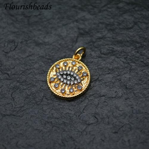 Luxury Eye Shape Pave CZ Zircon Beads Round Pendant DIY Parts Jewelry Makings Multi-use Accessories for Necklace Choker 10pcs