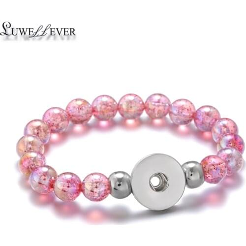 Hot 063 Interchangeable Candy Colors Expandable Beaded Stretch Stone Bracelet 18mm Snap Button Strand Bangle For Women Gift