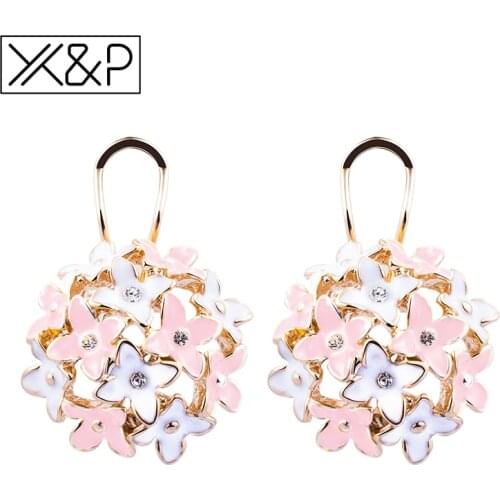 X&P Fashion Luxury Korea Style Crystal Gold Stud Earrings for Women Girl Party Wedding Flower Clover Round Earring Jewelry