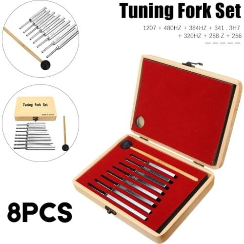 8Pcs 256-512HZ Steel Tuning Fork Set Health Physics Vibration Medical Diagnostic + Mallet Vibration Therapy Medical Tools